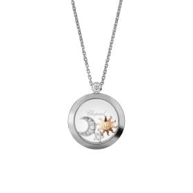 Weißgold, Halsschmuck, Chopard Happy Sun, Moon and Stars Anhänger mit Halskette 799434-1201