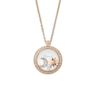 Halsschmuck, Roségold, Chopard Happy Sun, Moon and Stars Anhänger mit Halskette